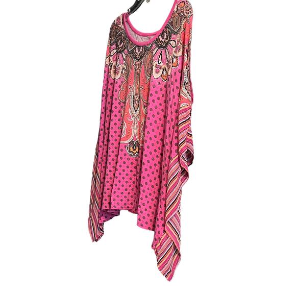 LANE BRYANT KAFTAN/KIMONO COLD SHOULDER TOP WOMENS, 14/16-PINK BROWN ORANGE ABST - Picture 4 of 12